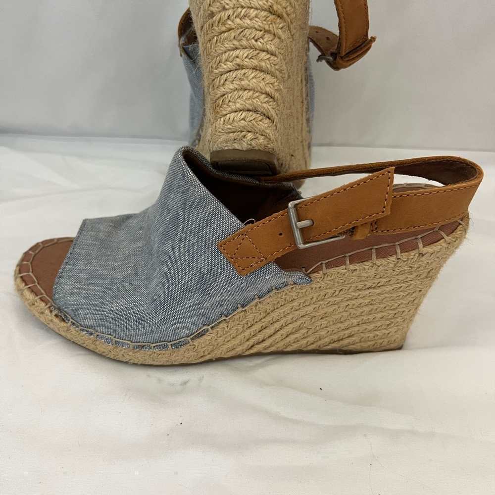 Toms Denim and Tan Espadrille Wedges